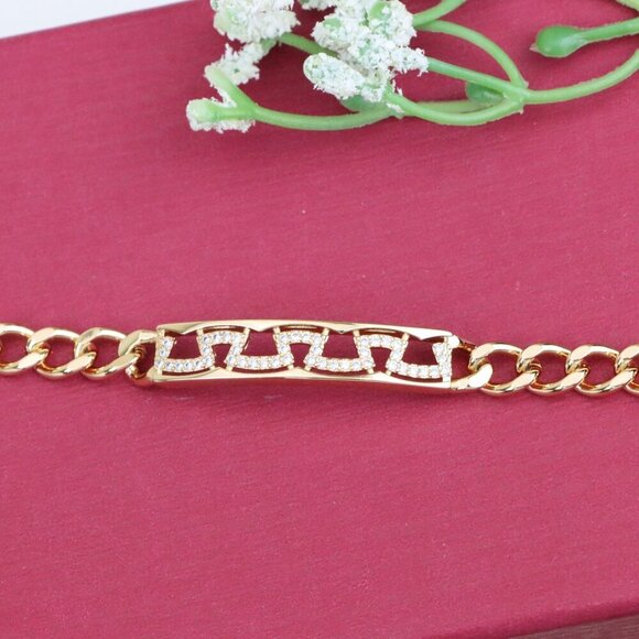 "Elegant Rose Gold Link Bracelet with Sparkling Geometric Detail, XPBL0949 - Picture 6 of 12